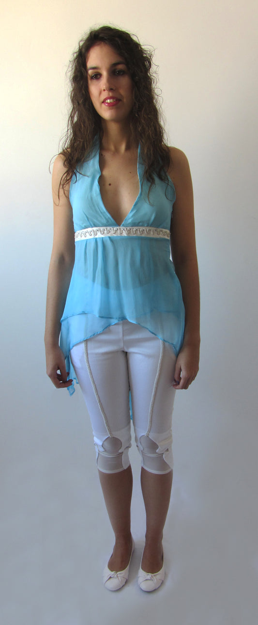 Blusa azul en gasa de seda